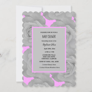 Invitación Rosa Floral Baby Shower Bebé Personalizado Gris Ro