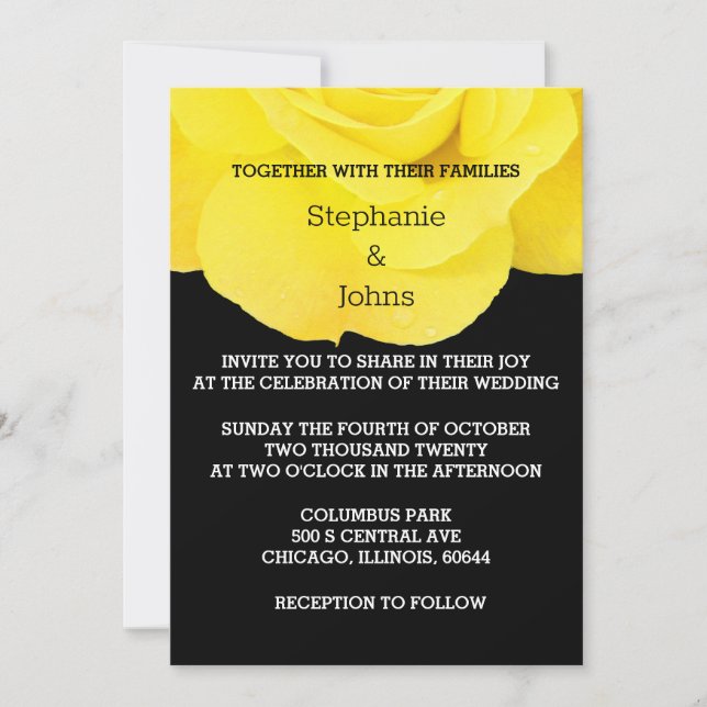 Invitación Rosa floral blanco amarillo Boda simple (Anverso)