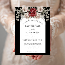 Invitación Rosa floral blanco negro Eucalyptus Boda