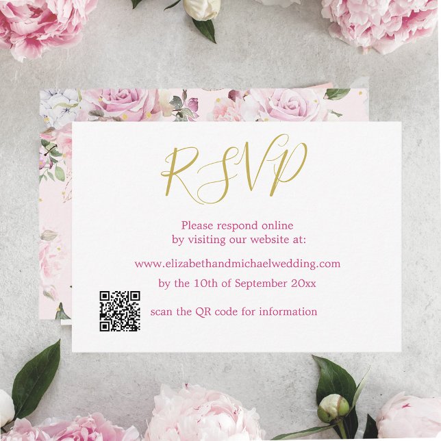 Invitación Rosa floral Boda de código QR rosa RSVP (Subido por el creador)