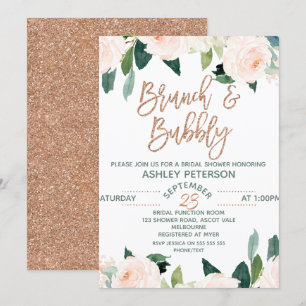 Invitación Rosa Floral Brunch Bubbble Bridal