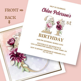 Invitación Rosa Floral C 21ª Fiesta de cumpleaños
