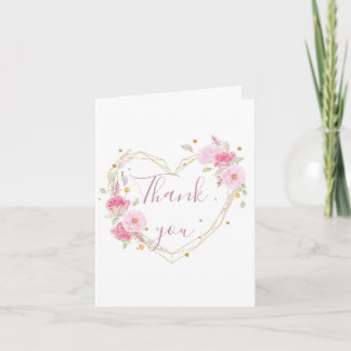 Invitación Rosa floral corazón agradecer acuarela