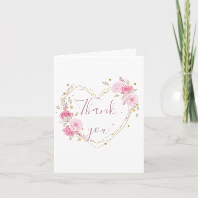 Invitación Rosa floral corazón agradecer acuarela  (Anverso)