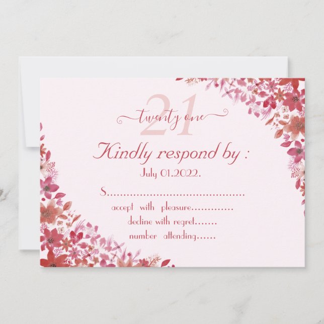 Invitación Rosa floral cumpleaños número 21 (Anverso)