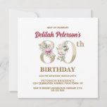 Invitación Rosa Floral D 80th Birthday Party Invitation<br><div class="desc">Organizar la perfecta celebración de los 80 años con este elegante diseño de rosa floral monograma D presentado en el reverso de los nombres de los chicas de cumpleaños empezando por la letra D. Se utilizan elegantes números florales en la invitación para acentuar la era de celebración.</div>