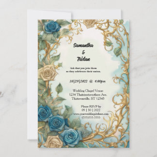 Invitación Rosa floral de acuarela azul oceánico elegante mat
