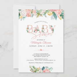 Invitación Rosa floral de Baby Shower Tipografía rosa de Rubo