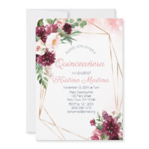 Rosa floral de Borgoña Gold Quinceañera Cumpleaños