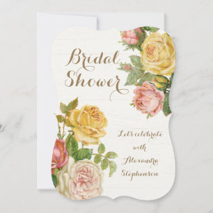 Invitación Rosa floral de cosecha de bonito Whitewash Ducha d