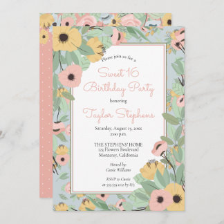 Invitación Rosa floral de jardín | Yellow Bouquet Sweet 16 Fi