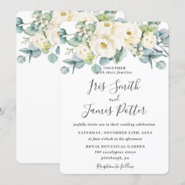 Invitación Rosa floral de marfil blanco ruso Eucalyptus Boda