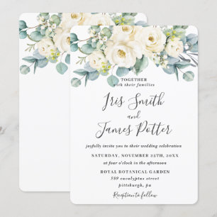 Invitación Rosa floral de marfil blanco ruso Eucalyptus Boda