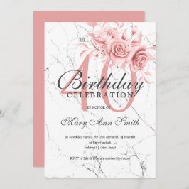 Invitación Rosa Floral de oro 40 cumpleaños Fiesta Mármol