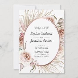 Invitación Rosa floral de oro Boda metálico todo en uno