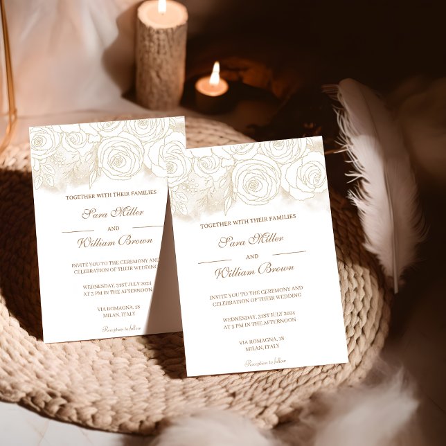 Invitación Rosa floral de oro romántico Boda moderno (Subido por el creador)