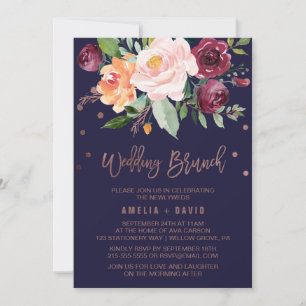 Invitación Rosa floral de otoño Wreath oro Boda Brunch