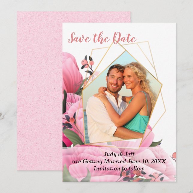 Invitación Rosa Floral de Primavera Boda Save the Date (Anverso / Reverso)
