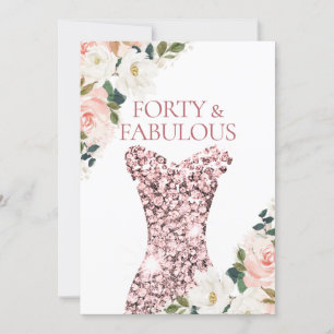 Invitación Rosa floral de Rubor vestido de espuma de oro 40 c