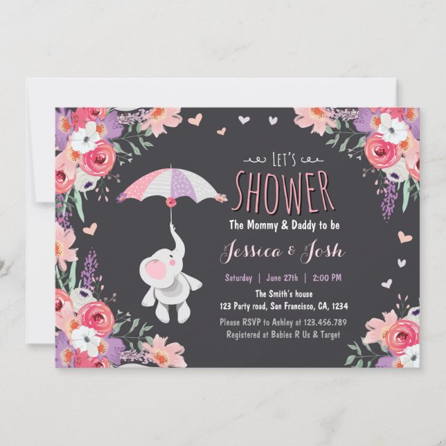 Invitación Rosa floral del chica de la fiesta de bienvenida (Anverso)