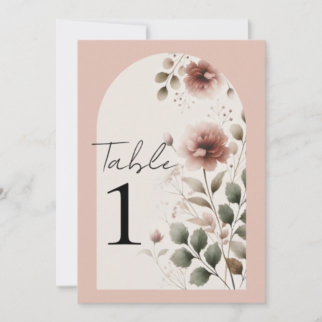 Invitación Rosa Floral Desértico Verde Mesa Número (Anverso)