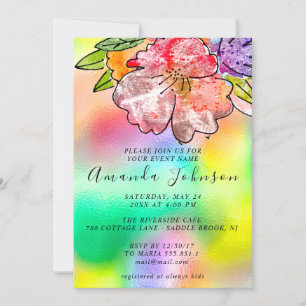 Invitación Rosa floral Ducha nupcial Cumpleaños Holograma