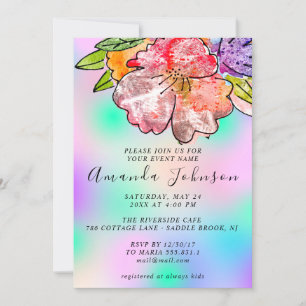 Invitación Rosa floral Ducha nupcial Cumpleaños Holograma Azu