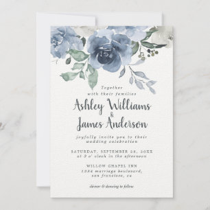 Invitación Rosa Floral Dusty Azul Marfil Azul Boda Azul Vinta