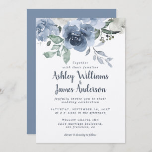 Invitación Rosa Floral Dusty Azul Marfil Azul Boda Azul Vinta