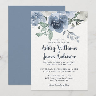 Invitación Rosa Floral Dusty Azul Marfil Azul Boda Azul Vinta