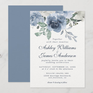 Invitación Rosa Floral Dusty Azul Marfil Azul Boda Azul Vinta
