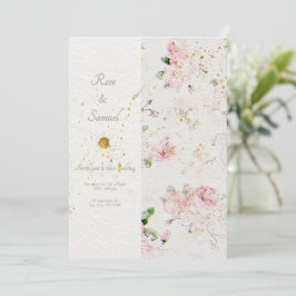 Invitación Rosa Floral Elegante Papel Boda texturizado