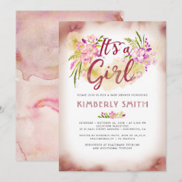 Invitación Rosa floral - Es un Baby Shower Chica