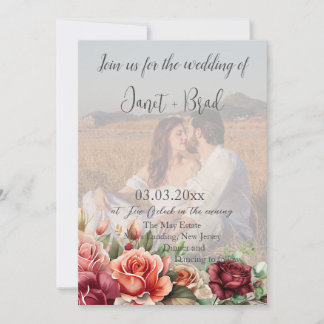 Invitación Rosa Floral Eucalyptus Foto Boda de código QR