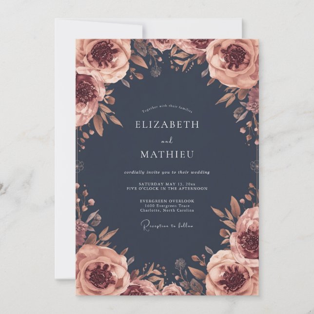 Invitación Rosa Floral Floración Boda (Anverso)