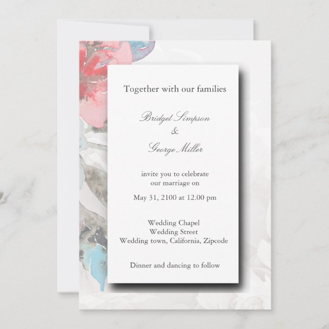 Invitación rosa floral floral elegante blanco boda (Anverso)