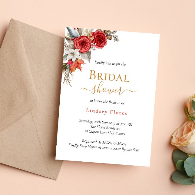 Invitación Rosa floral Gold Bridal Shower (Subido por el creador)