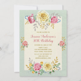Invitación Rosa floral Gold Invite a cumplir 30 años