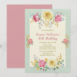 Invitación Rosa floral Gold Invite a cumplir 30 años