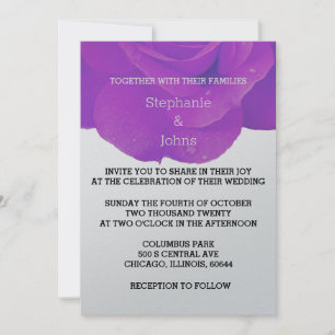 Invitación Rosa floral gris morado Boda elegante plateado