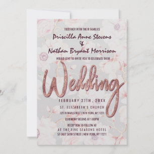 Invitación Rosa floral gris rosa Boda escrito a mano