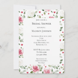 Invitación Rosa Floral Hearts Bridal Shower