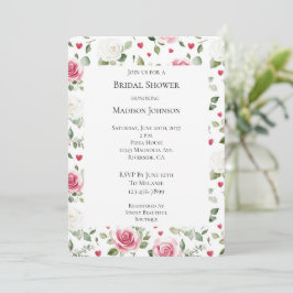 Invitación Rosa Floral Hearts Bridal Shower