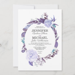 Invitación Rosa floral Hojas púrpuras Boda de corona