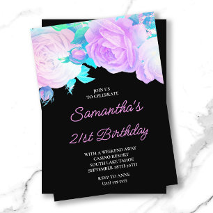 Invitación Rosa floral irlandés y negro 21º cumpleaños