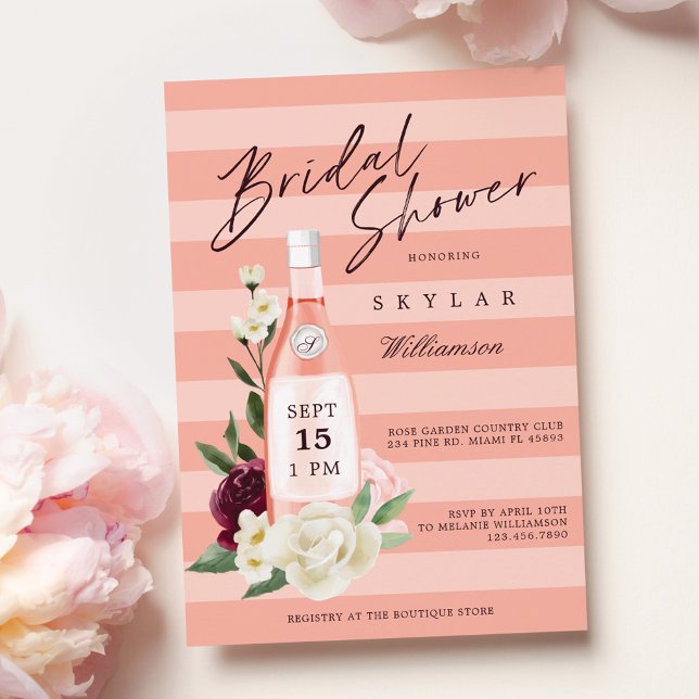 Invitación Rosa floral Jardín y botella de vino Ducha de novi (Subido por el creador)