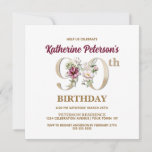 Invitación Rosa Floral K 90th Birthday Party Invitation<br><div class="desc">Organizar la celebración perfecta de los 90 años con este elegante diseño rosa de monograma K floral presentado en el reverso de los nombres de los chicas de cumpleaños empezando por la letra K. Se utilizan elegantes números florales en la invitación para acentuar la era de celebración.</div>