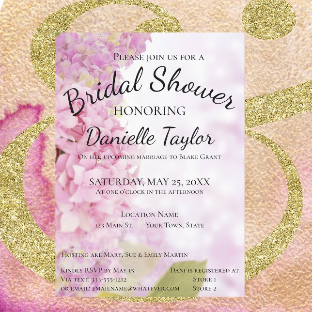 Invitación Rosa Floral, Lavender Hydrangea Bridal Shower Invi (Subido por el creador)