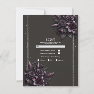 Invitación Rosa Floral Lila Negro Bayas Bodas RSVP