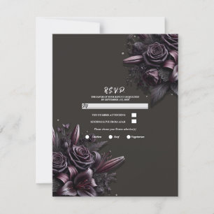 Invitación Rosa Floral Lila Negro Frambuesa Púrpura Boda RSVP